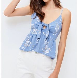 PacSun LA Hearts Blue with Flowers Tank with Tie